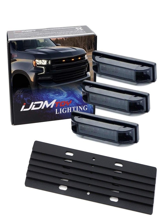 iJDMTOY 3pc Super Bright Amber Full LED Center Grille Running/Position Lights w/Mounting Brackets, Compatible With 2019/2020-up Chevrolet Silverado 1500 2500HD 3500HD (Dark Smoked Lens) - Image 1